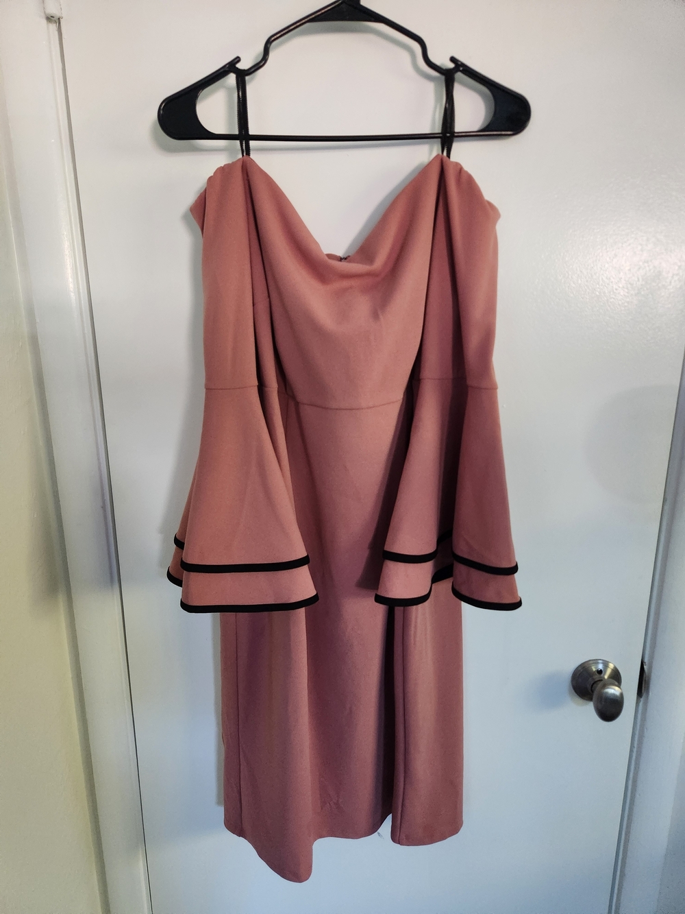 New York & Company Rose Mauve One-Shoulder Bell Sleeve Cocktail Dress